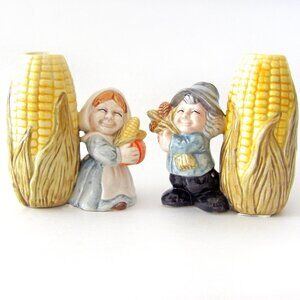 Vintage Thanksgiving Pilgrim Candle Holder Set - Holiday Home Decor
